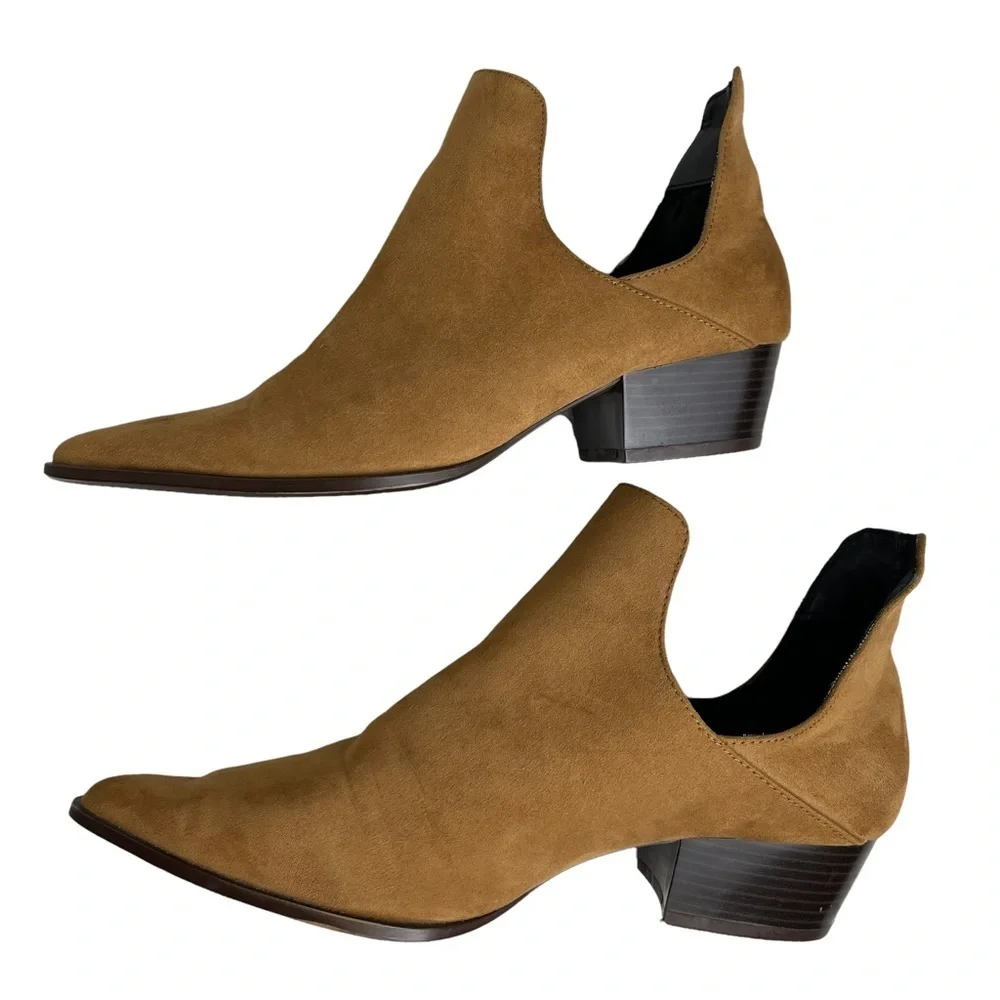 Zara Trafaluc Brown Cut Out Faux Suede Slip On Booties Size 37 US 6.5